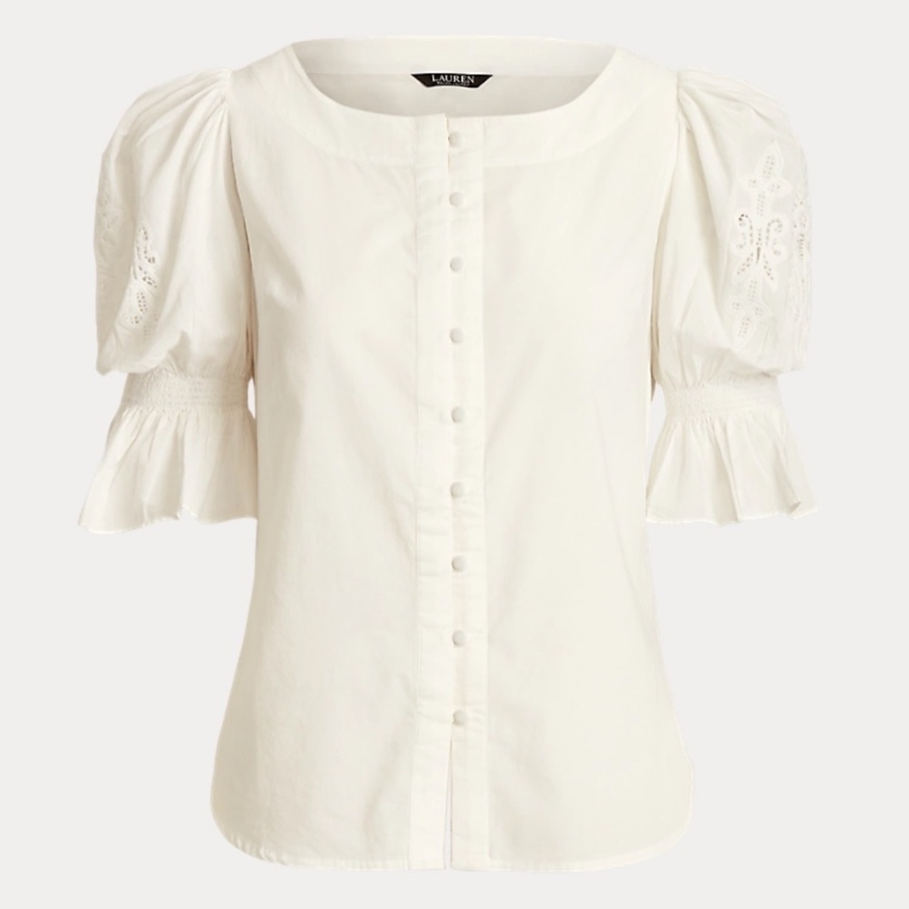NWT Ralph Lauren Poplin Puff-Sleeve Shirt Size 12